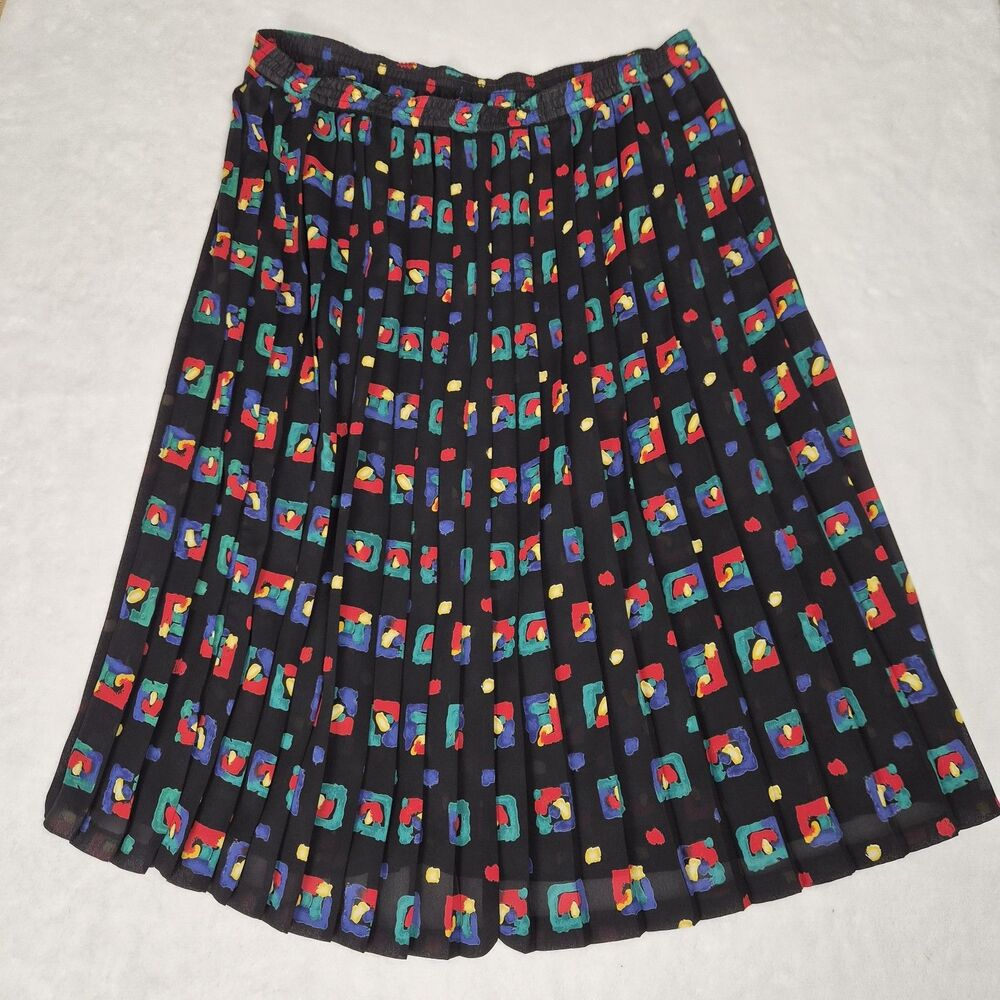 Vintage80s Alfred Dunner Skirt 20 Womens Pleated Elastic Waist Abstract Art midi